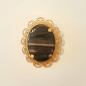 Antique Brooch Jasper Stone Encased in Gold
